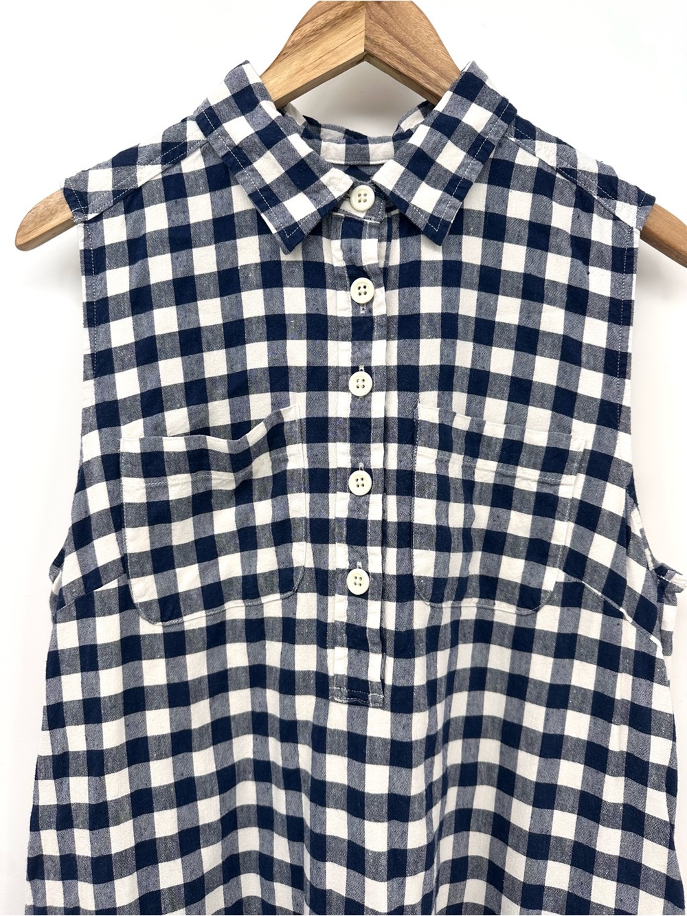 Land's End Navy & White Gingham Midi Shirtdress with Pockets Size 14 - Picture 2 of 9